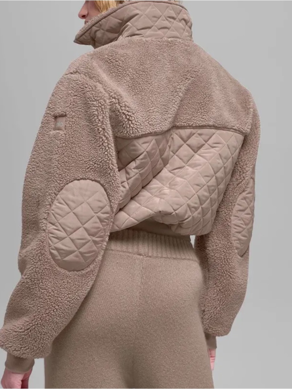 ALO Yoga Taupe Sherpa Teddy Jacket with Quilted Accents - Picture 2 of 4
